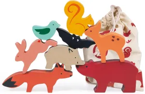 Mentari Toys - Happy Stacking Forest - 8pc Wooden Stacking Toy for Toddlers - Colorful Nature Theme Balancing Activity Toy with Bag - Boost Fine Motor Skills and Dexterity - Educational Toy - Age 18m 