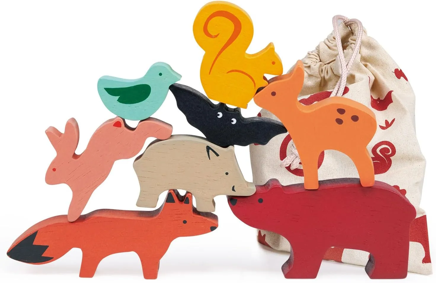 Mentari Toys - Happy Stacking Forest - 8pc Wooden Stacking Toy for Toddlers - Colorful Nature Theme Balancing Activity Toy with Bag - Boost Fine Motor Skills and Dexterity - Educational Toy - Age 18m 