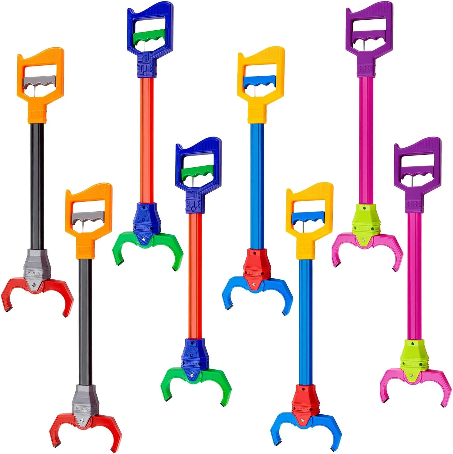 Meooeck 8 Pcs Interactive Toy Grabber Plastic Robot Hand and Claw Grabber Toy Arm Fun Early Learning and Hand Eye Coordination Play, 18 Inch