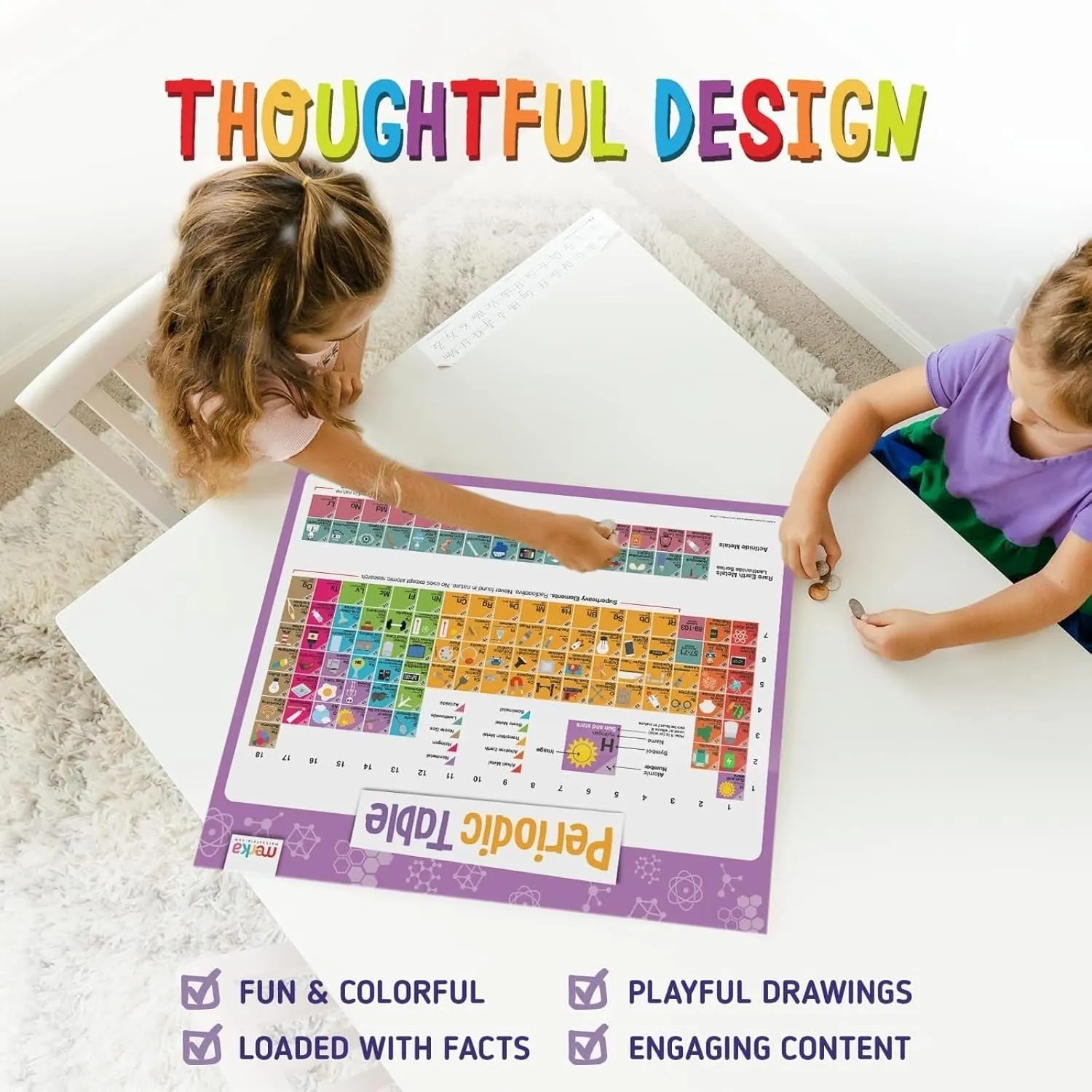 merka Toddlers Learning Kit, Learning Periodic Table, Chemistry and Science, Educational Toys Set with 4 Posters, 118 Flashcards, Practice Book with Exercises and Puzzles, Preschool Homeschool Kit
