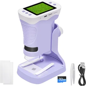 Microscope for Kids - Portable Pocket Microscope with 2.4 Inch Screen and 32GB SD Card,Educational Science Christmas Birthday Gifts for Age 3 4 5 6 7 8 9 10 11 12 Girls Boys