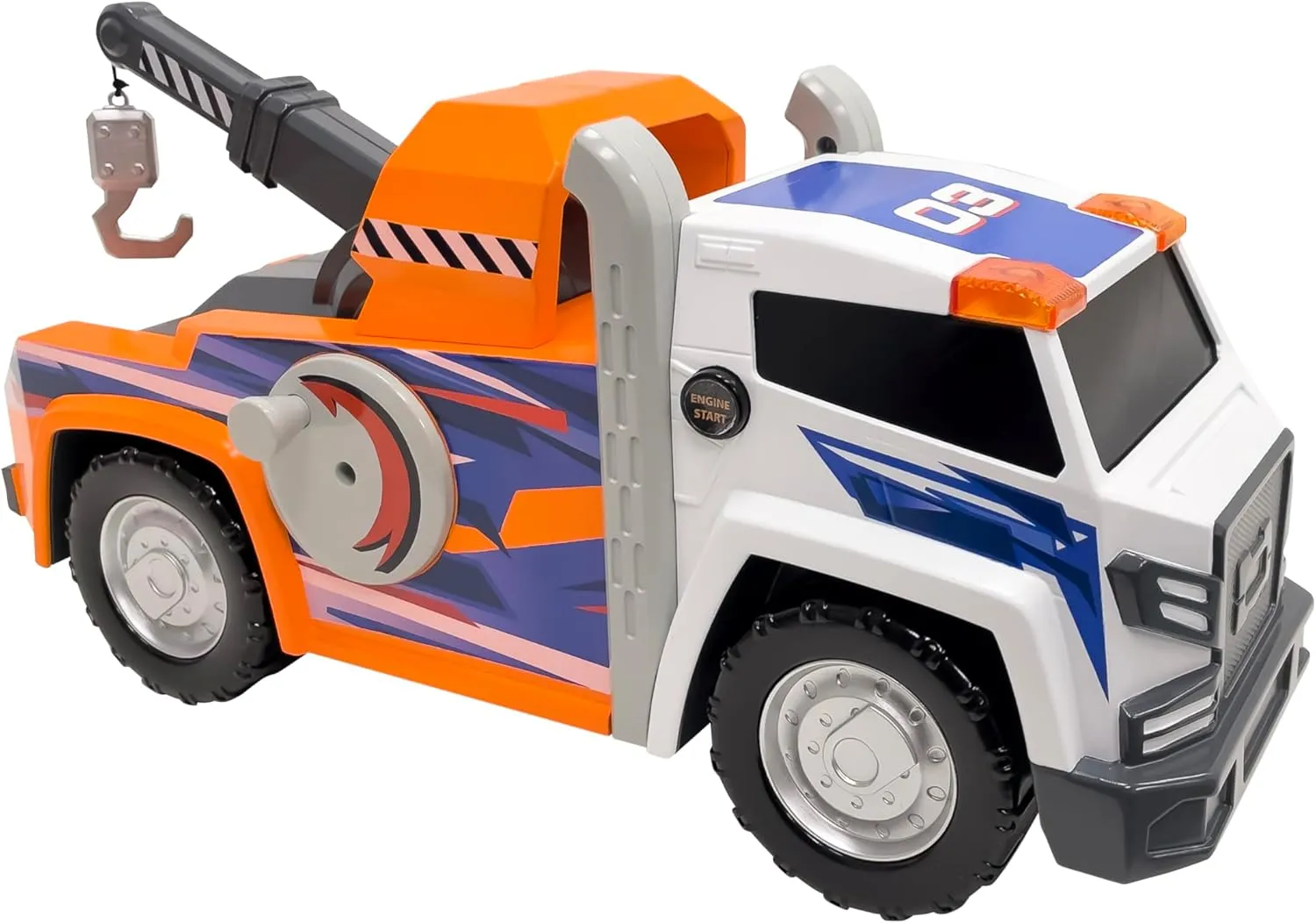 Mighty Fleet Power Movers 15" Interactive Tow Truck Toy w/Lights & Sounds, Motorized Winch, Realistic Design & Batteries Included - Age 3 