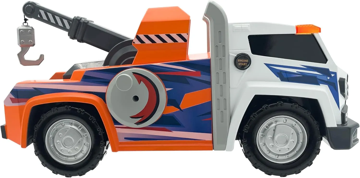Mighty Fleet Power Movers 15" Interactive Tow Truck Toy w/Lights & Sounds, Motorized Winch, Realistic Design & Batteries Included - Age 3 