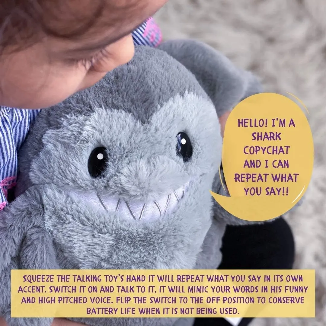 Mighty Mojo Talk Back Plush - Repeats What You Say Super Fast, Mimicry Electronic Record, Talk Back Toy for Kids, Perfect Early Learning Gift (Shark)