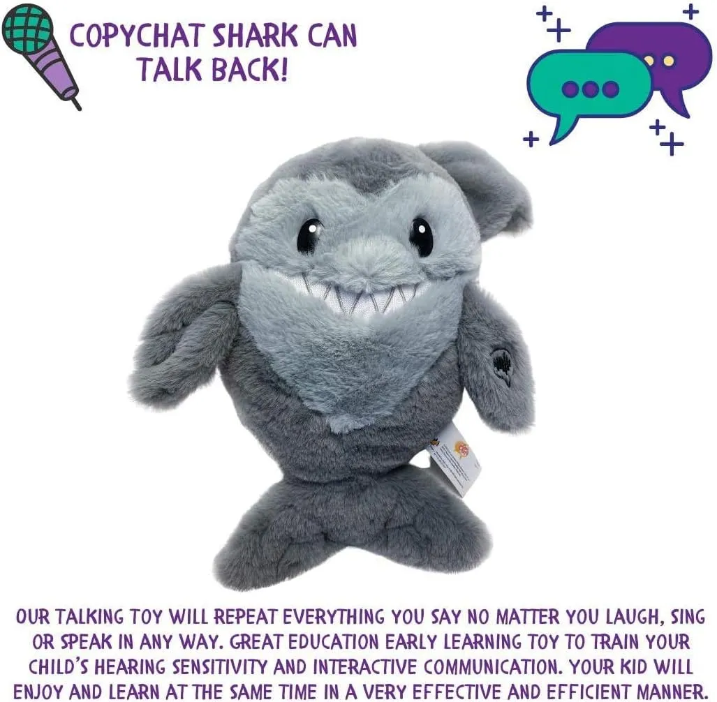 Mighty Mojo Talk Back Plush - Repeats What You Say Super Fast, Mimicry Electronic Record, Talk Back Toy for Kids, Perfect Early Learning Gift (Shark)