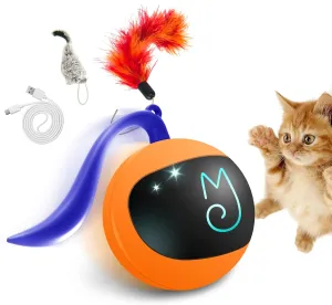 Migipaws Interactive Cat Ball Toy Set, Fun Tracker, Automatic Rolling Chase Ball with Fluffy Tail, A Small Mice, Rechargeable (Orange)