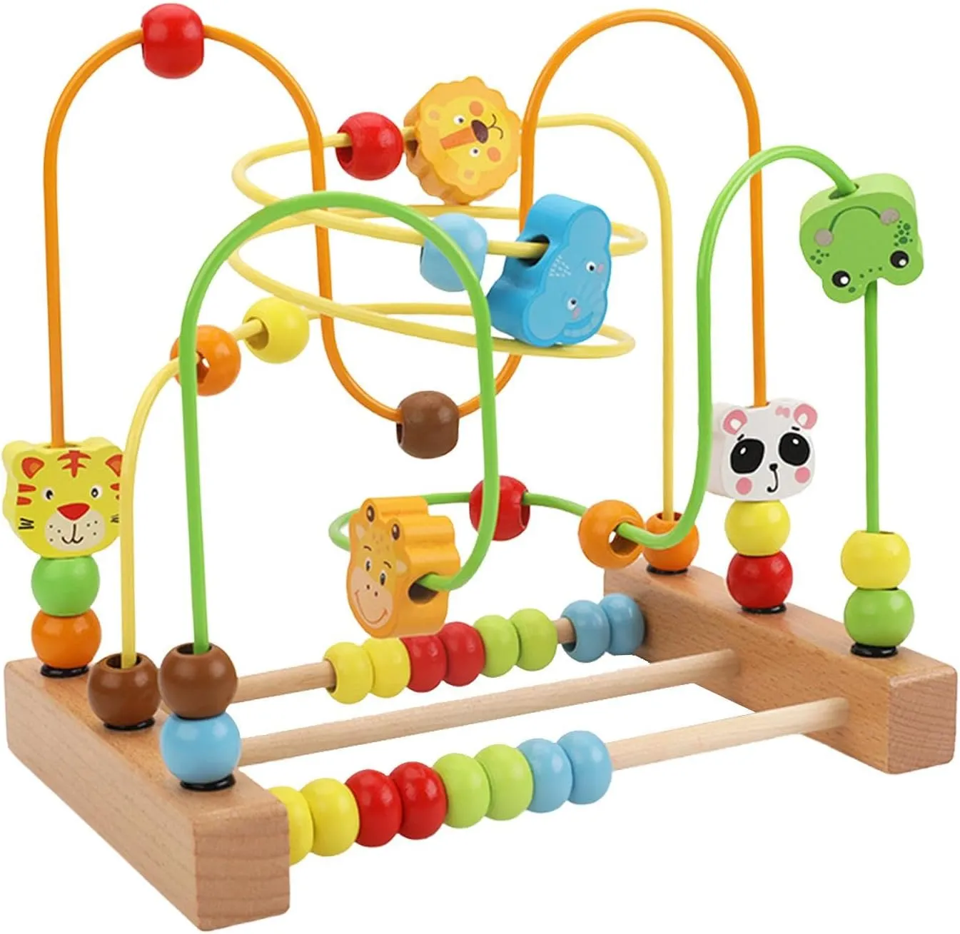 Milageto Wooden Bead Maze Toy Developmental Spatial Reasoning Fruits Shapes Grasping Ability Beads Roller Toy Colorful Roller Coaster, Animal