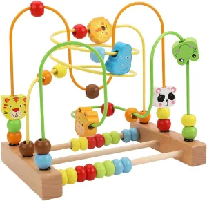 Milageto Wooden Bead Maze Toy Developmental Spatial Reasoning Fruits Shapes Grasping Ability Beads Roller Toy Colorful Roller Coaster, Animal