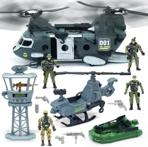 Military Toys Set 13-in-1, Army Men Playset Including Aircraft, Helicopter, Soldier & Boat, Army Toys Birthday Gifts