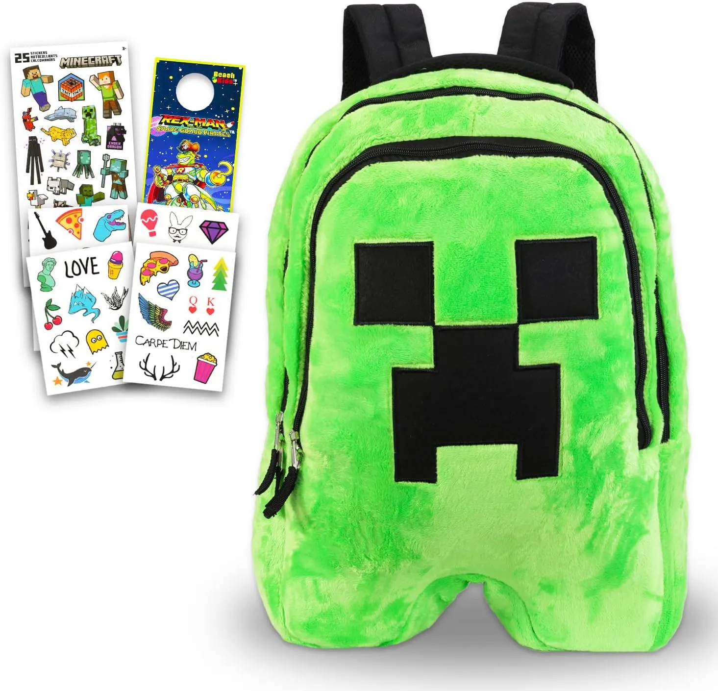 Minecraft Creeper Plushie Set - Bundle with 18" Minecraft Creeper Plush Doll with Carrying Straps Plus Stickers, Tattoos, and More | Minecraft Gifts for Boys