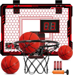 Mini Basketball Hoop Indoor with 7 Colors LED Lights | Over The Door Basketball Hoop with Scorer and Batteries | Door Basketball Hoop for Room Toy Basketball Set for Boys Girls Teens Adults