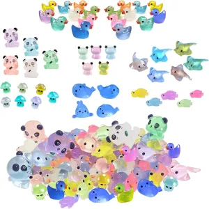 Mini Resin Ducks Tiny Luminous Animals Glow in The Dark Miniature Panda Turtles Manta Ray Seal Mushroom Frog 7 Kinds of Set for DIY Garden Micro Landscape Aquarium Potted Dollhouse Party Decor 85PCS