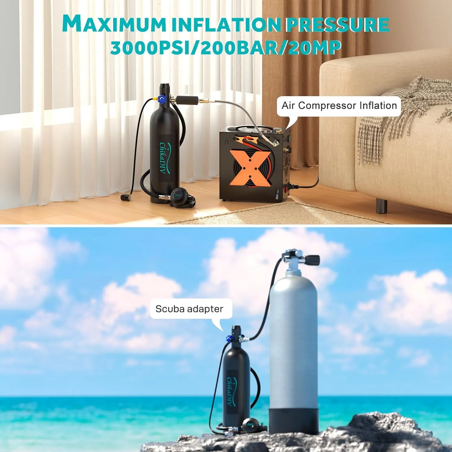 Mini Scuba Tank 1.9L Lung Tank for Adult Portable Scuba Diving Tank Dive Portable Lungs Kit for Underwater Entertainment, Emergency Rescue
