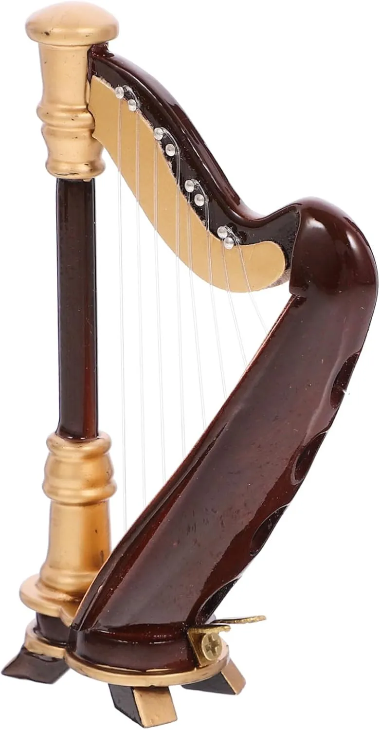 Miniature Wooden Harp Model Harp Instrument with Storage Box for Dollhouses Fairy Gardens and Miniature Decorations for Music Lovers