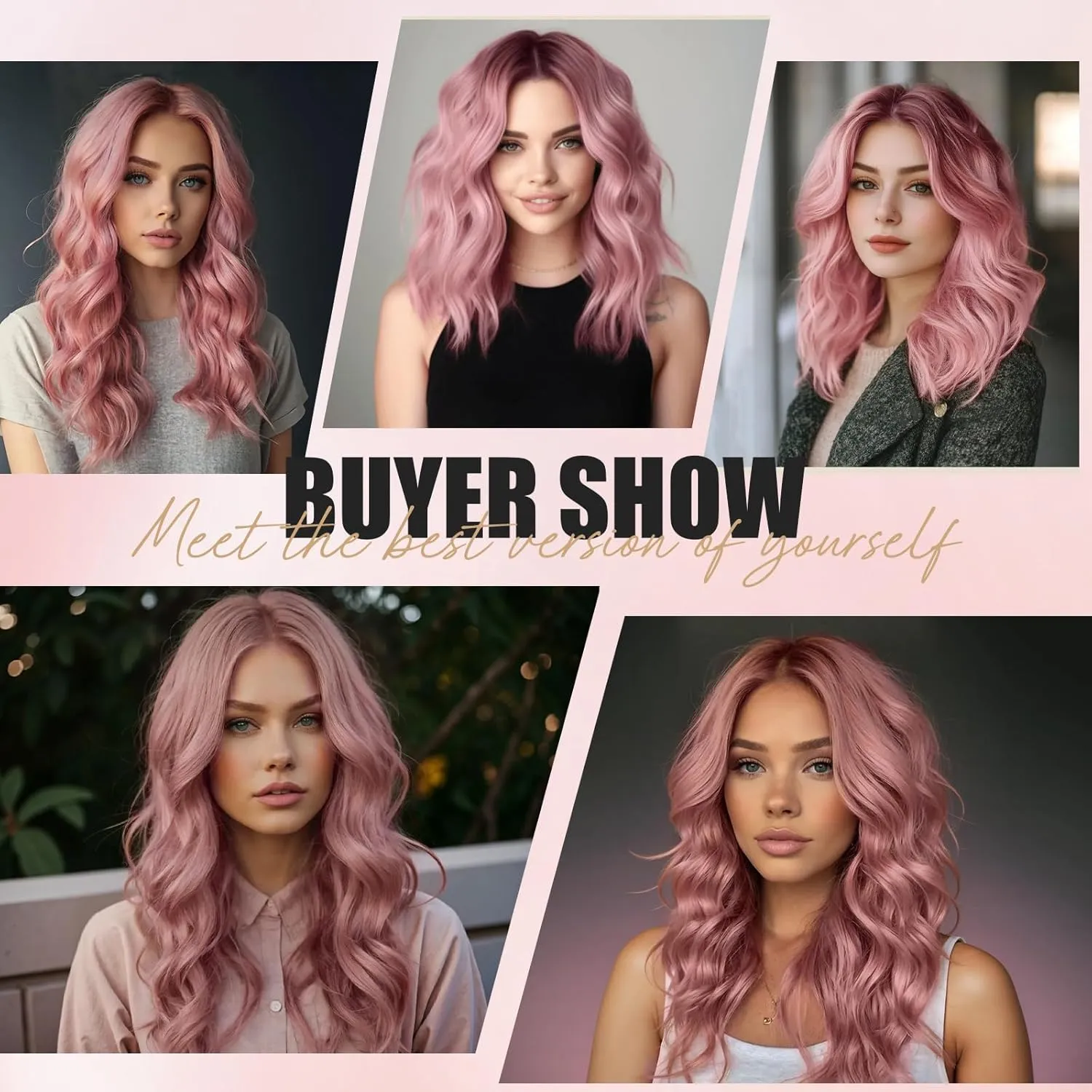 MISSQUEEN 18Inch Shrot Wavy Pink Wigs for Women Synthetic Heat-resistant Natural Realistic Middle Parting Light Pink Hair for Everyday Hairstyle Cosplay Party Halloween Use