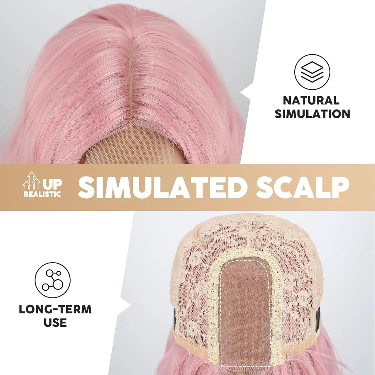 MISSQUEEN 18Inch Shrot Wavy Pink Wigs for Women Synthetic Heat-resistant Natural Realistic Middle Parting Light Pink Hair for Everyday Hairstyle Cosplay Party Halloween Use