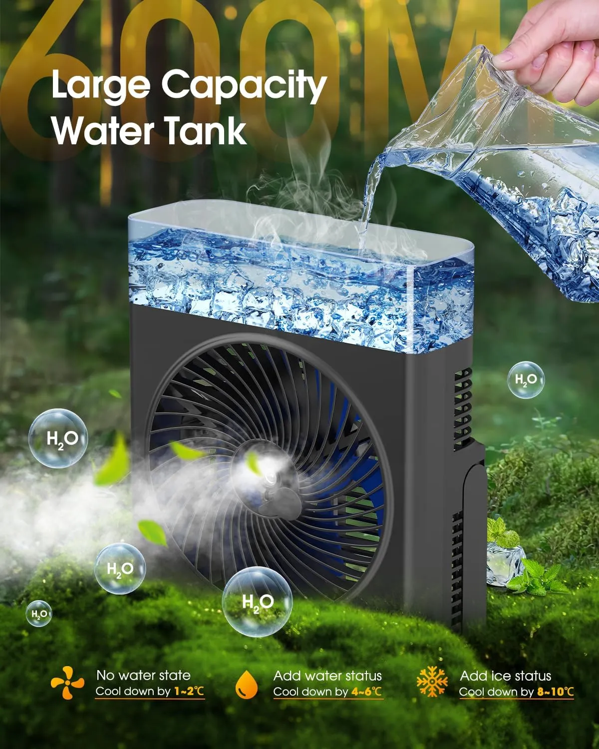 Misting Fan Portable, 8000mAh 8-Inch Rechargeable Battery Operated Fan with 600mL Water Tank, Cooling Desk Misting Fans for Outside, Perfect Quite Mist Water Spray Fans for Home Office Camping Patio
