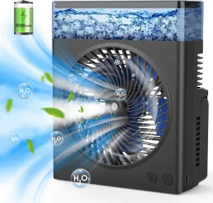 Misting Fan Portable, 8000mAh 8-Inch Rechargeable Battery Operated Fan with 600mL Water Tank, Cooling Desk Misting Fans for Outside, Perfect Quite Mist Water Spray Fans for Home Office Camping Patio