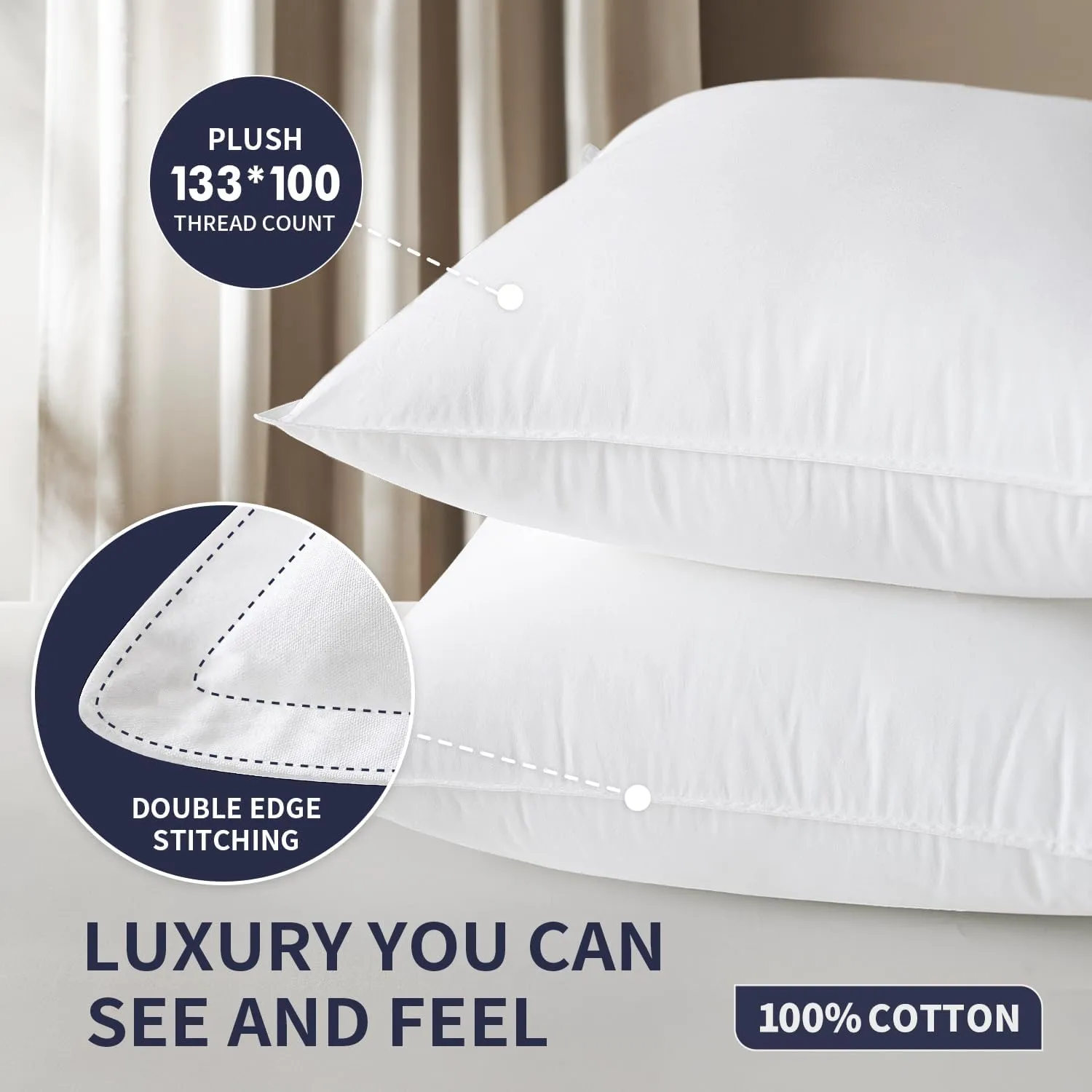 MIULEE 20x20 Throw Pillow Inserts,Set of 2 Decorative Pillow Inserts with Soft Cotton Cover,Fluffy and Cozy Indoor Square Sofa Couch Pillow Inserts White