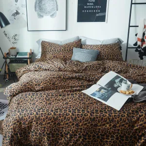 mixinni Leopard Print Queen Size Comforter Set-3 Pieces Animal Cheetah Printed Comforter Sexy Soft Fluffy Brown/Black Floral Print Bedding Set with 2 Pillowcases for All Season-Queen Size