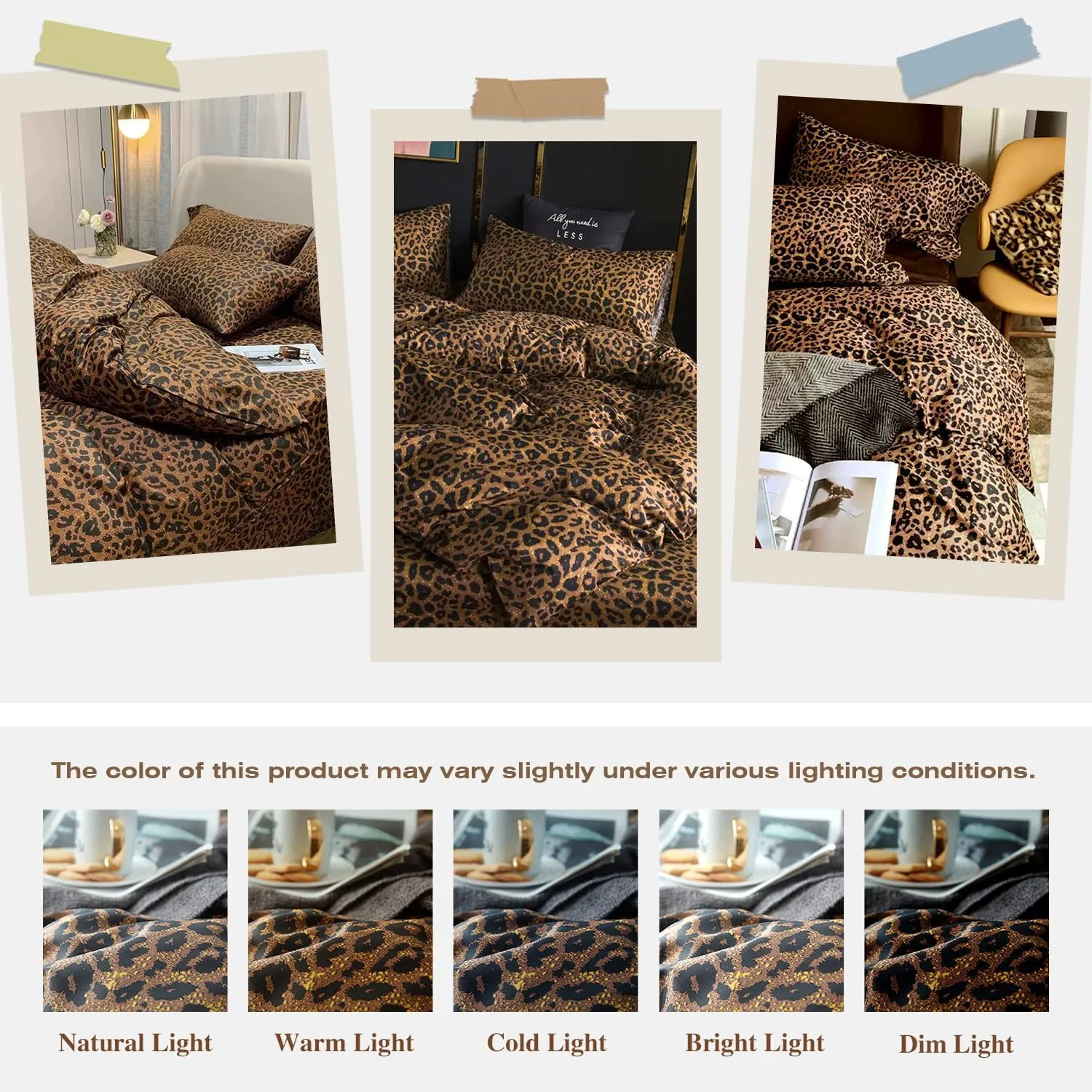 mixinni Leopard Print Queen Size Comforter Set-3 Pieces Animal Cheetah Printed Comforter Sexy Soft Fluffy Brown/Black Floral Print Bedding Set with 2 Pillowcases for All Season-Queen Size
