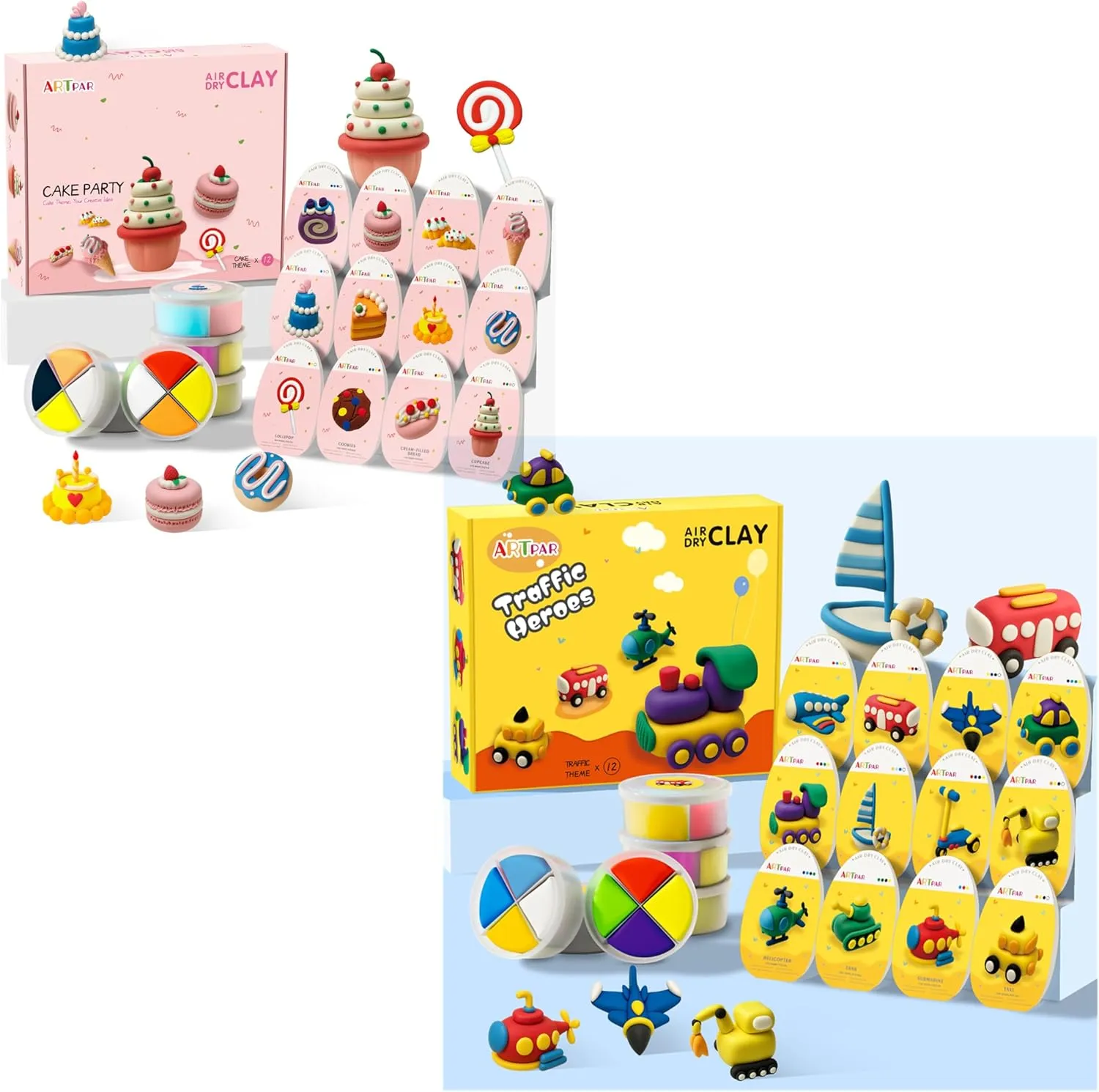 Modeling Clay Cake Kit and Air Dry Clay Traffic Set with Sculpting Tools & Tutorials | Ultra Light Non-Toxic Art and Crafts Home School Gifts for Boys Girls Age 3-12 