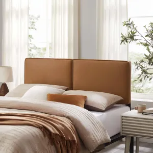 Modway Lindee Full Size Upholstered Headboard with Tan Vegan Leather - Modern Faux Leather Full Headboard with Height-Adjustable Mounting Positions - Padded Pillow Style