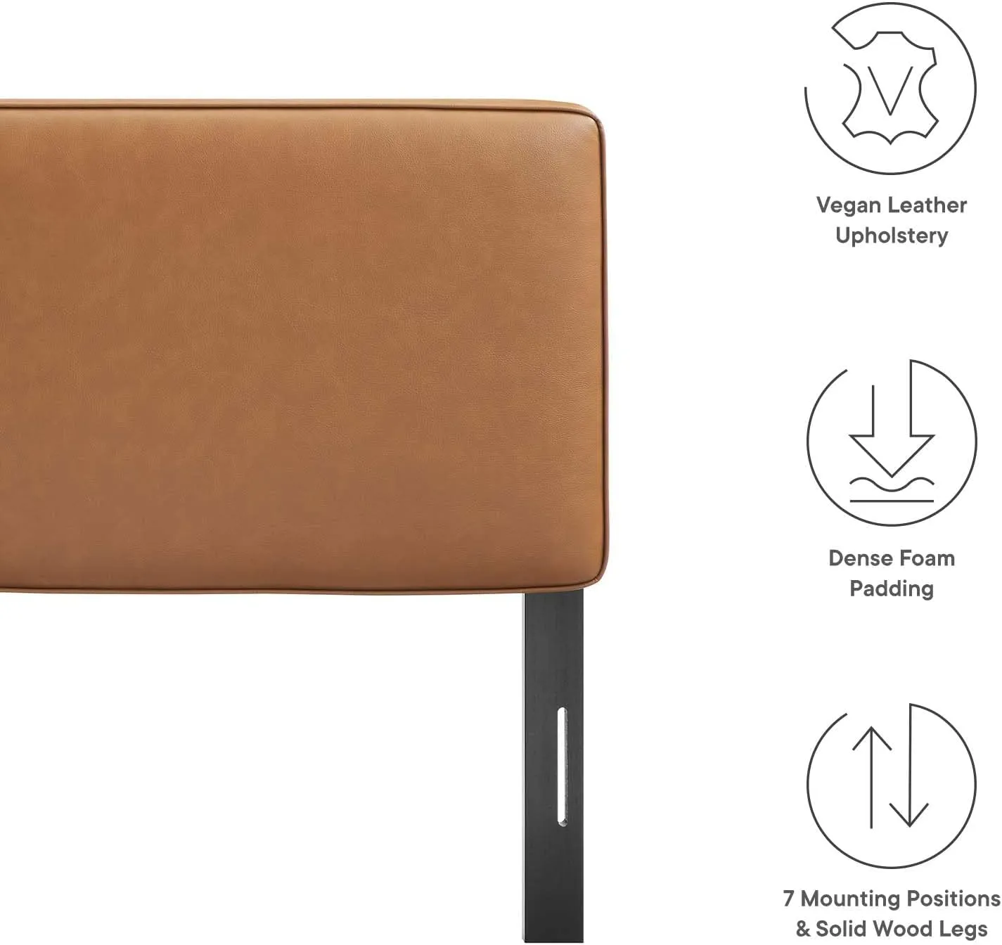 Modway Lindee Full Size Upholstered Headboard with Tan Vegan Leather - Modern Faux Leather Full Headboard with Height-Adjustable Mounting Positions - Padded Pillow Style