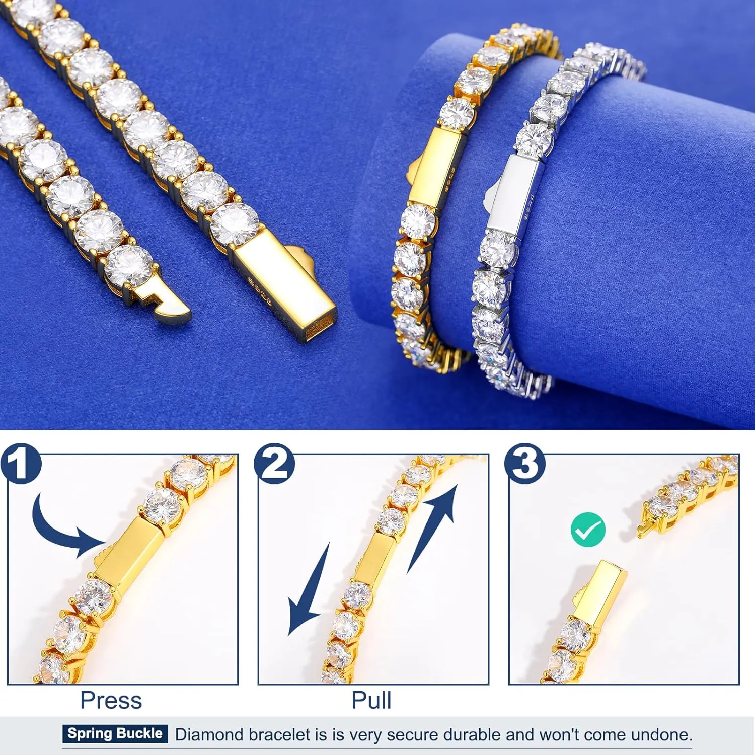Moissanite Bracelet for Women 2/3/4/5MM Moissanite Tennis Bracelet Men 18K Gold Plated S925 Sterling Silver Bracelets 2.11-21.0CT D Color VVS1 Round Simulated Diamond Bracelets 6-8.5Inch Tennis Chain