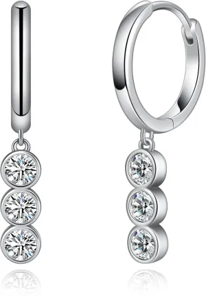 Moissanite Hoop Earrings for Women Moissanite Drop Dangle Earrings Bubbles D Color VVS1 Clarity 18K White Gold Plated 925 Sterling Silver Round Cut