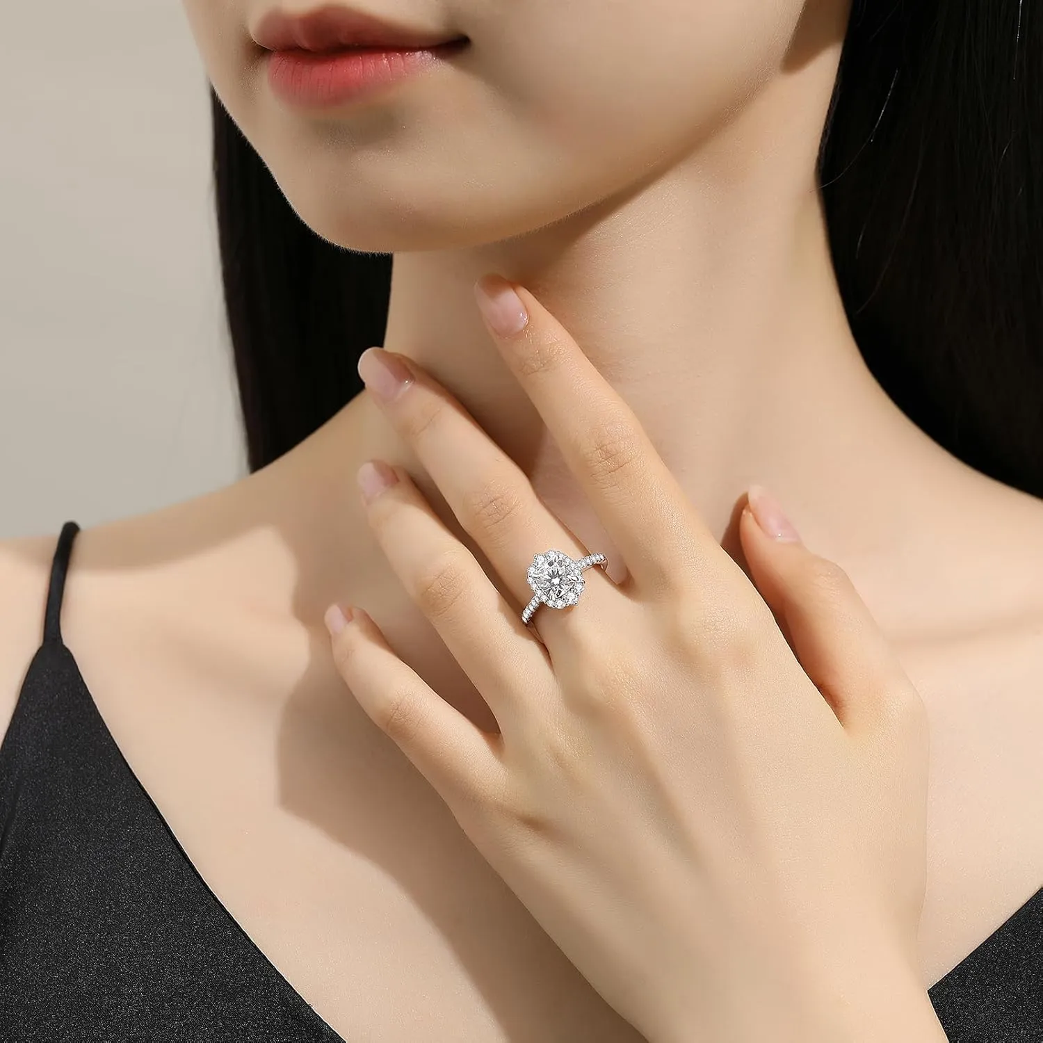 Moissanite Rings for Women Engagement Ring 925 Sterling Silver with 18K White Gold Plated Wedding Promise Rings for Her Christmas Gift