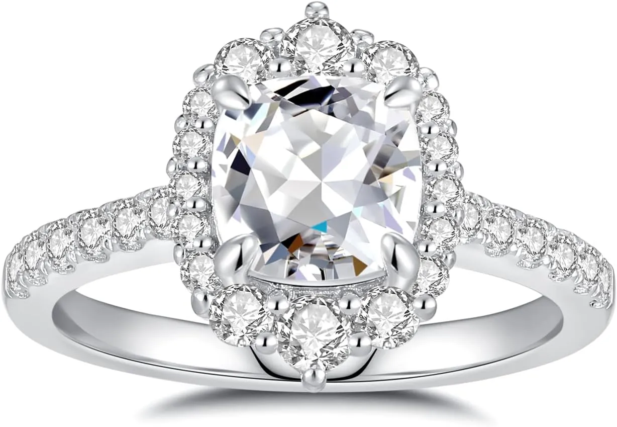 Moissanite Rings for Women Engagement Ring 925 Sterling Silver with 18K White Gold Plated Wedding Promise Rings for Her Christmas Gift