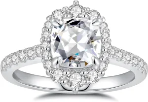 Moissanite Rings for Women Engagement Ring 925 Sterling Silver with 18K White Gold Plated Wedding Promise Rings for Her Christmas Gift