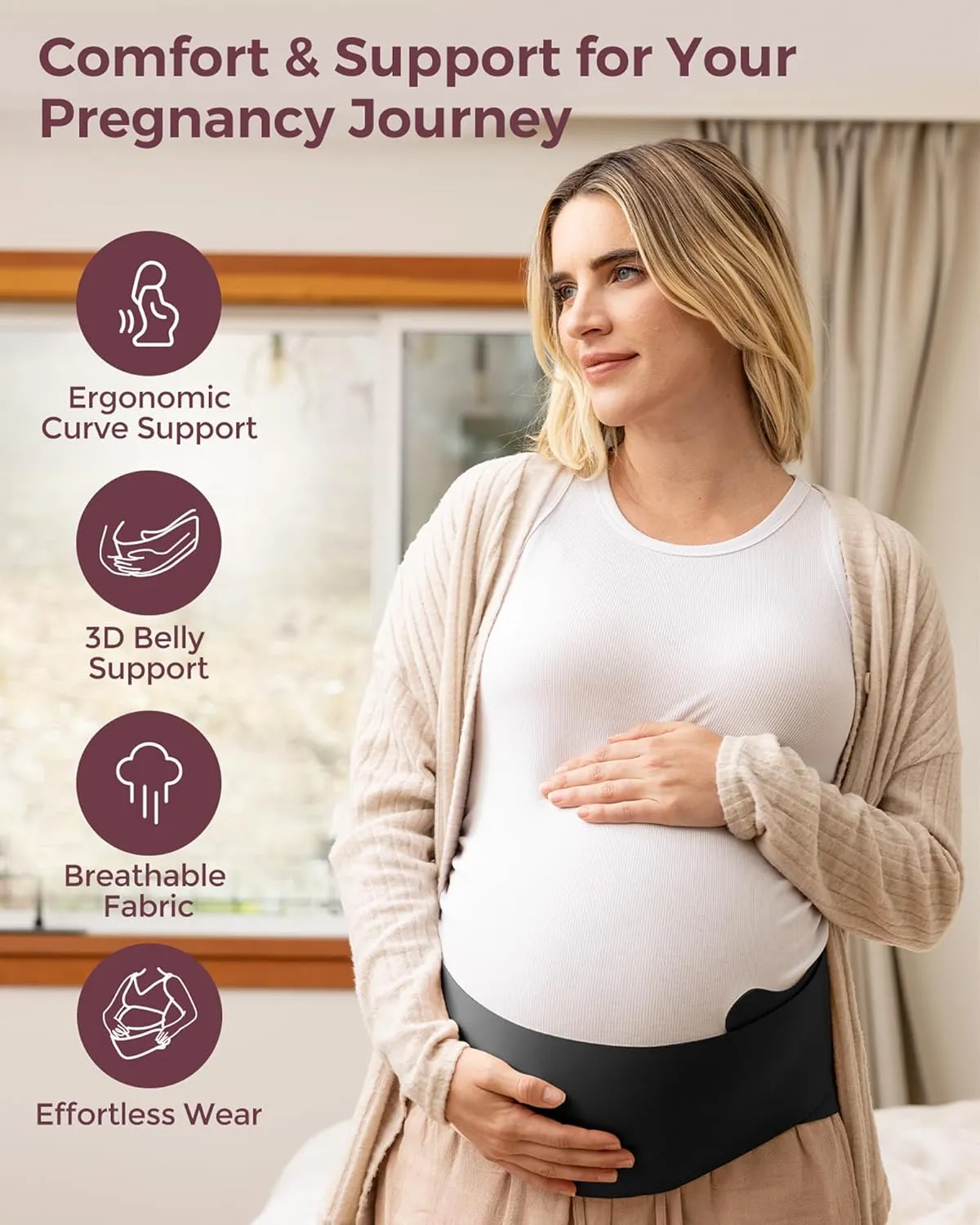Momcozy Belly Bands for Pregnant Women, One-Piece & Portable Pregnancy Belly Band with Ergonest Back Support & Breathable Fabric – Adjustable Maternity Belt for Small/Round/High-Carrying Belly