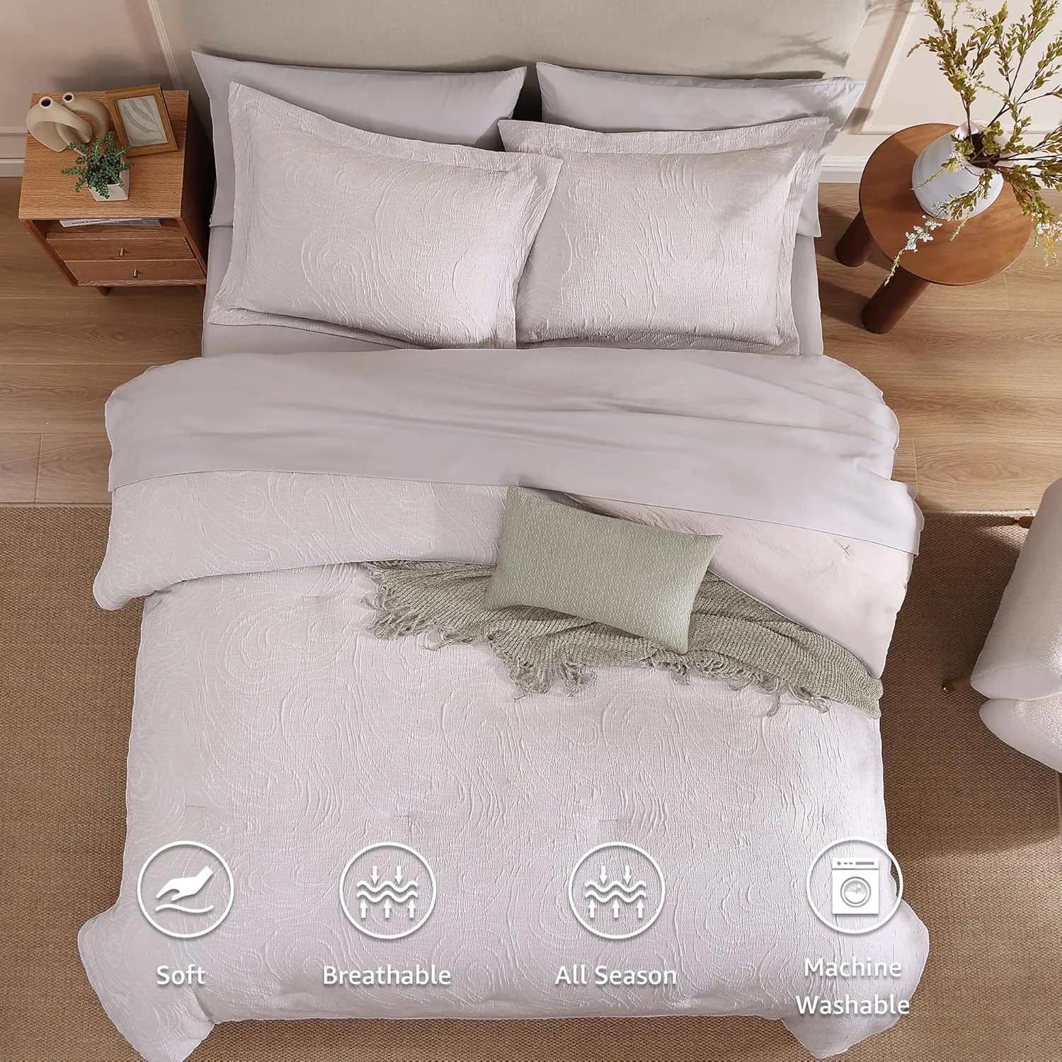 Monbix Jacquard Full Size Comforter Sets, 7 Pieces Pebble Marble Farmhouse Bedding Set, All Season Bed in a Bag with Comforter, Sheets, Pillowcases & Shams (Full, 80''x90'')