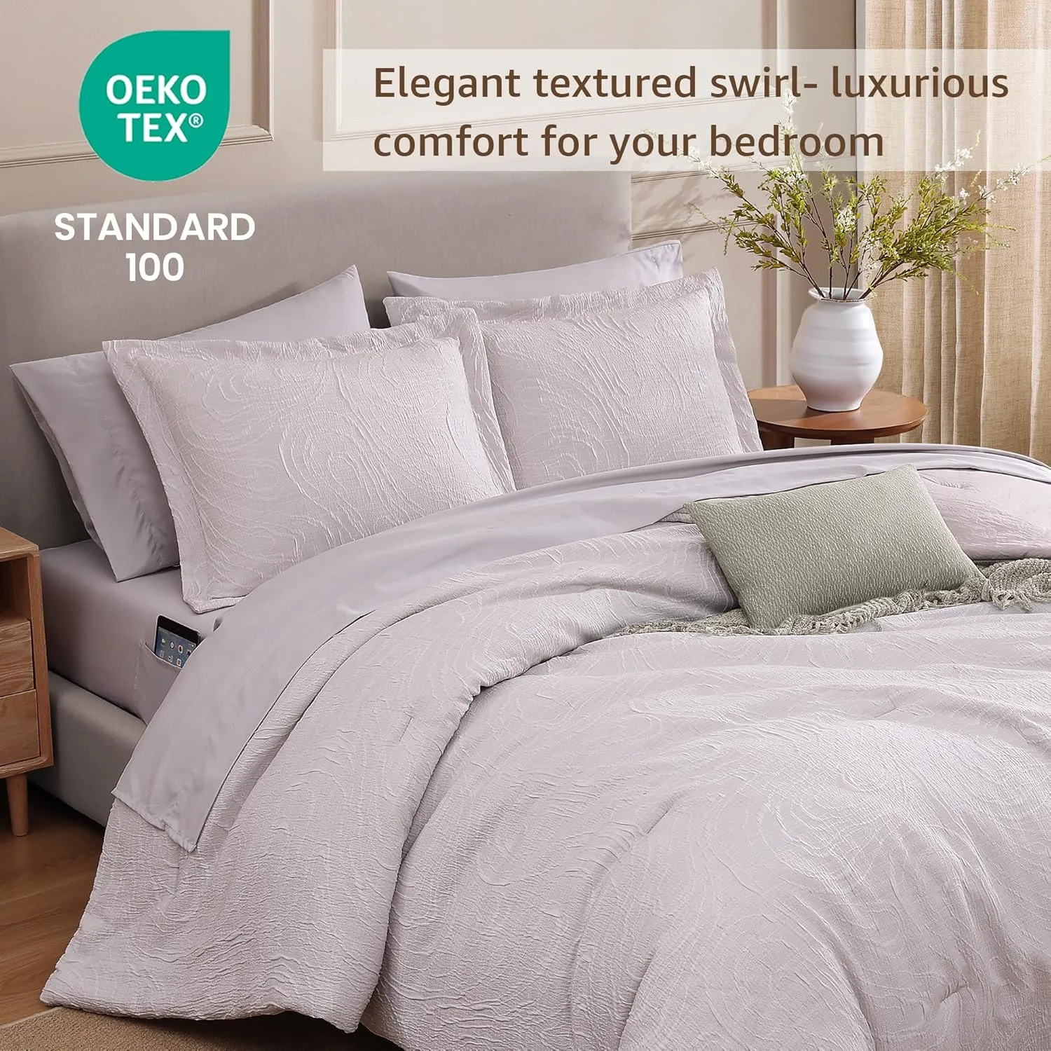 Monbix Jacquard Full Size Comforter Sets, 7 Pieces Pebble Marble Farmhouse Bedding Set, All Season Bed in a Bag with Comforter, Sheets, Pillowcases & Shams (Full, 80''x90'')