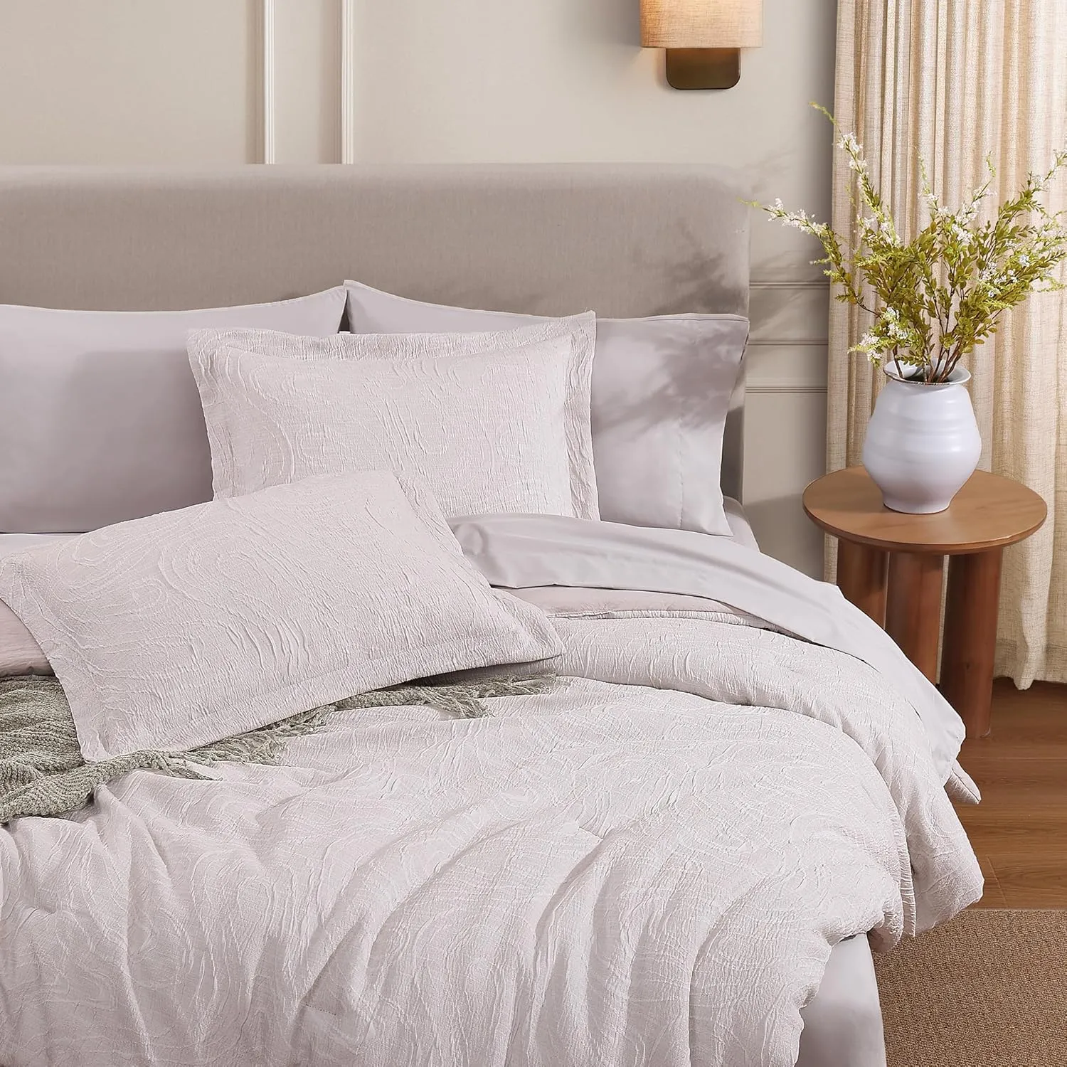 Monbix Jacquard Full Size Comforter Sets, 7 Pieces Pebble Marble Farmhouse Bedding Set, All Season Bed in a Bag with Comforter, Sheets, Pillowcases & Shams (Full, 80''x90'')