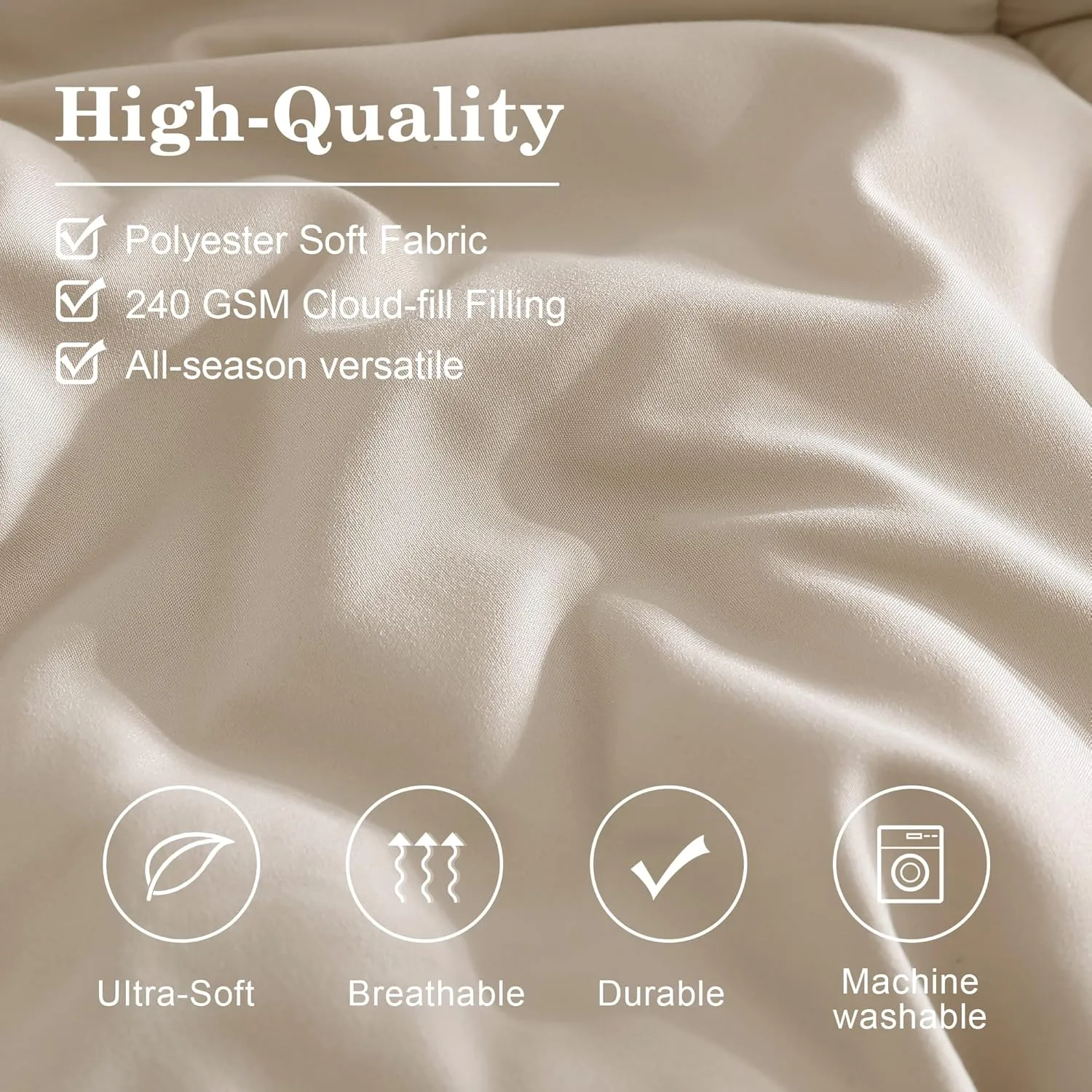 Monbix King Size Comforter Set - 7 Pieces Bed in a Bag King, Apricot Beige Bedding Sets with Comforter, All Seasons Down Alternative Comforter Bed Set with Sheets, Pillowcases & Shams