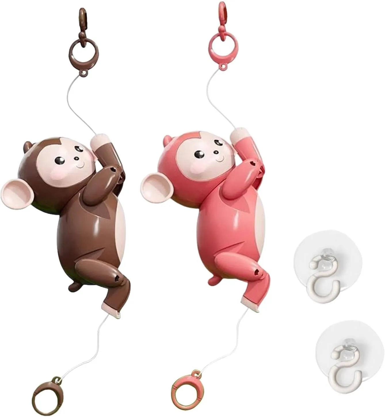 Monkey Climbing Rope Toy Interactive Pull Toy with Hanging Hook Funny, Compact, Fine Motor Skills, Educational for Boys Girls, Brown Pink