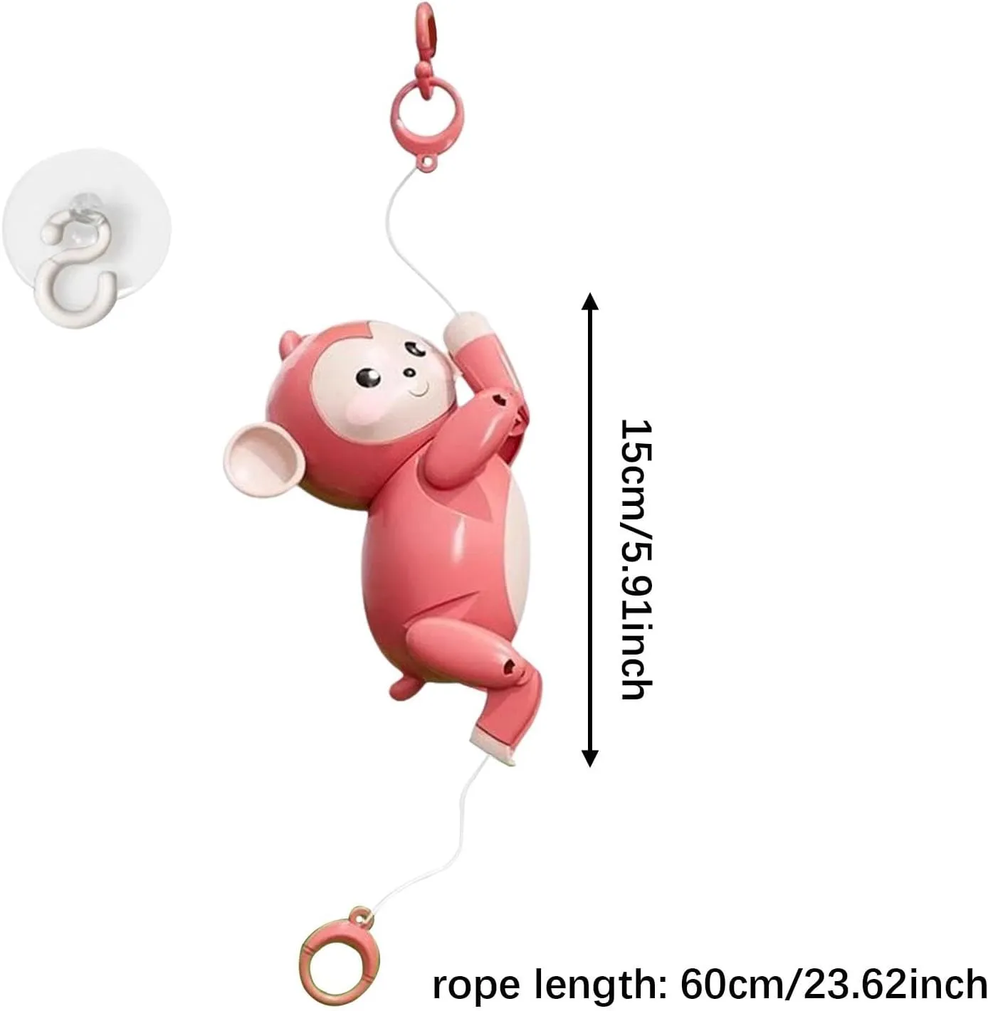 Monkey Climbing Rope Toy Interactive Pull Toy with Hanging Hook Funny, Compact, Fine Motor Skills, Educational for Boys Girls, Brown Pink