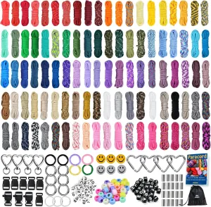 MONOBIN 100 PC Paracord Combo kit with Paracord Beads, Colorful Clasps, Rings for Making Parachute Cord Bracelets, Lanyards, Bag Pendants (A, 100pc)