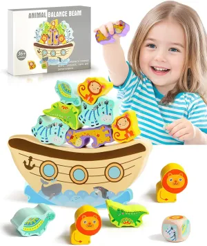 Montessori Animal Stacking Toys for Toddlers Age 3-6 Educational Wooden Building Blocks Balance Game for 3 4 5 6 Year Old Girls Boys Birthday Ideas