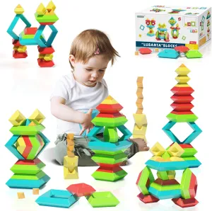 Montessori Building Blocks for Toddlers 1-3 3-5, Pyramid Stacking Building Toys,3D Preschool Learning Activities Blocks for Kids,STEM Sensory Toys Gifts for 1 2 3 4 5 Year Old Boys Girls