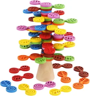 Montessori Stacking Toys – Wooden Colorful Stacking Tree Toy, Balance Games for Kids, Educational STEM Toys for Toddlers