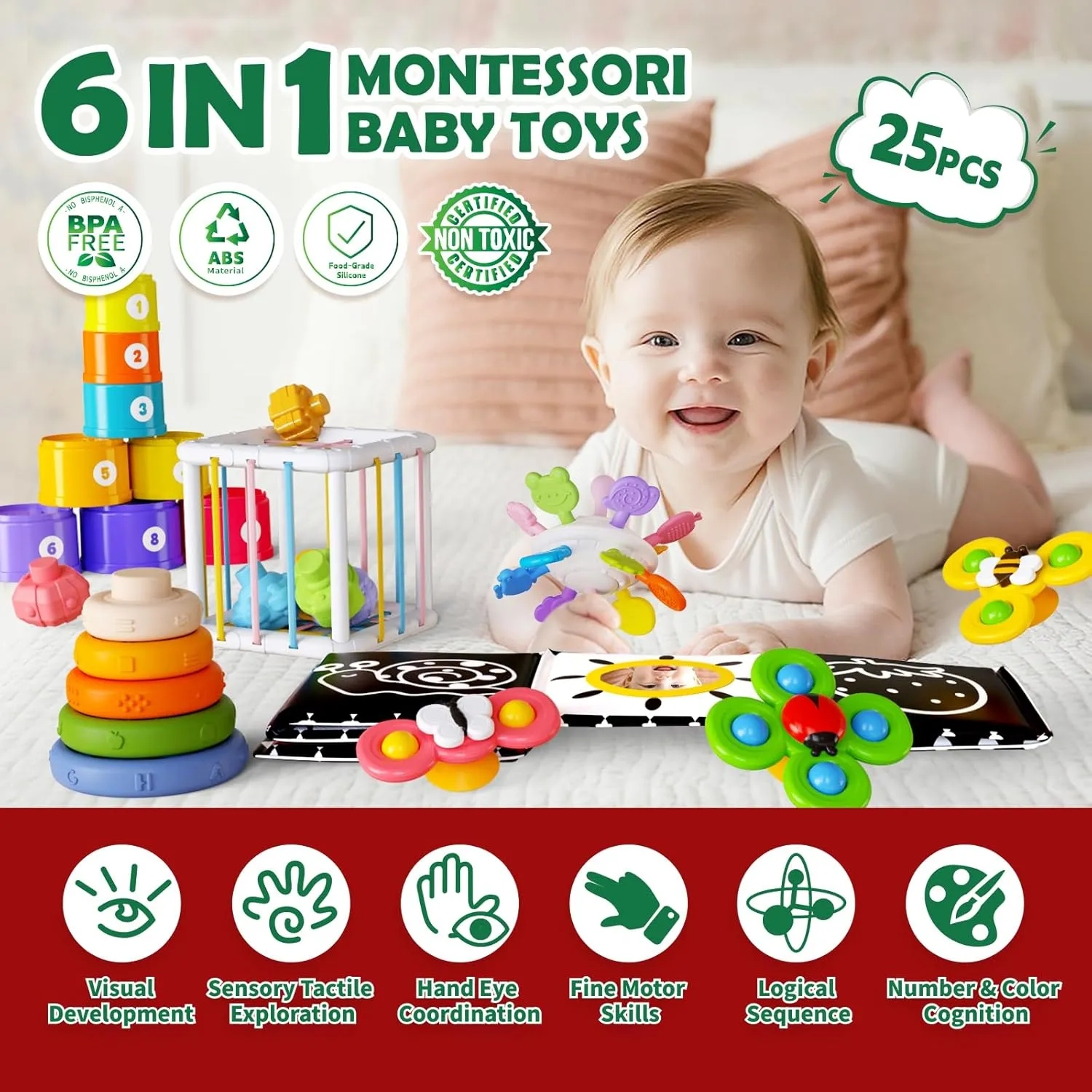 Montessori Toy for Babies 6-12 Months, Baby Toys 6  12 Months, Montessori Toy for 1  Year Old, Infant Toys 6-12 Months, 6 in 1 Baby Girl Boy Gifts