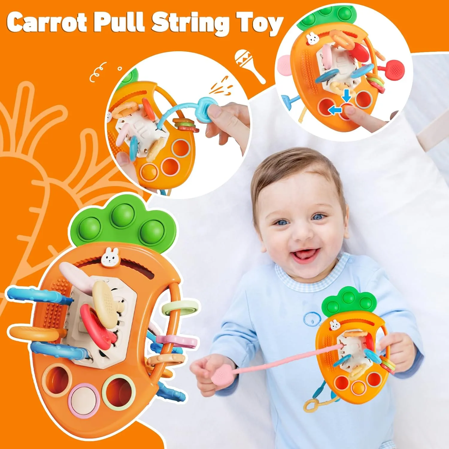 Montessori Toys for Babies 6 to 12 Months, Baby Toys Sensory for Toddlers 1-3, Fine Motor, Pull String, Stacking Blocks Rings, Baby Tissue Box 5 in 1 Infants Learning