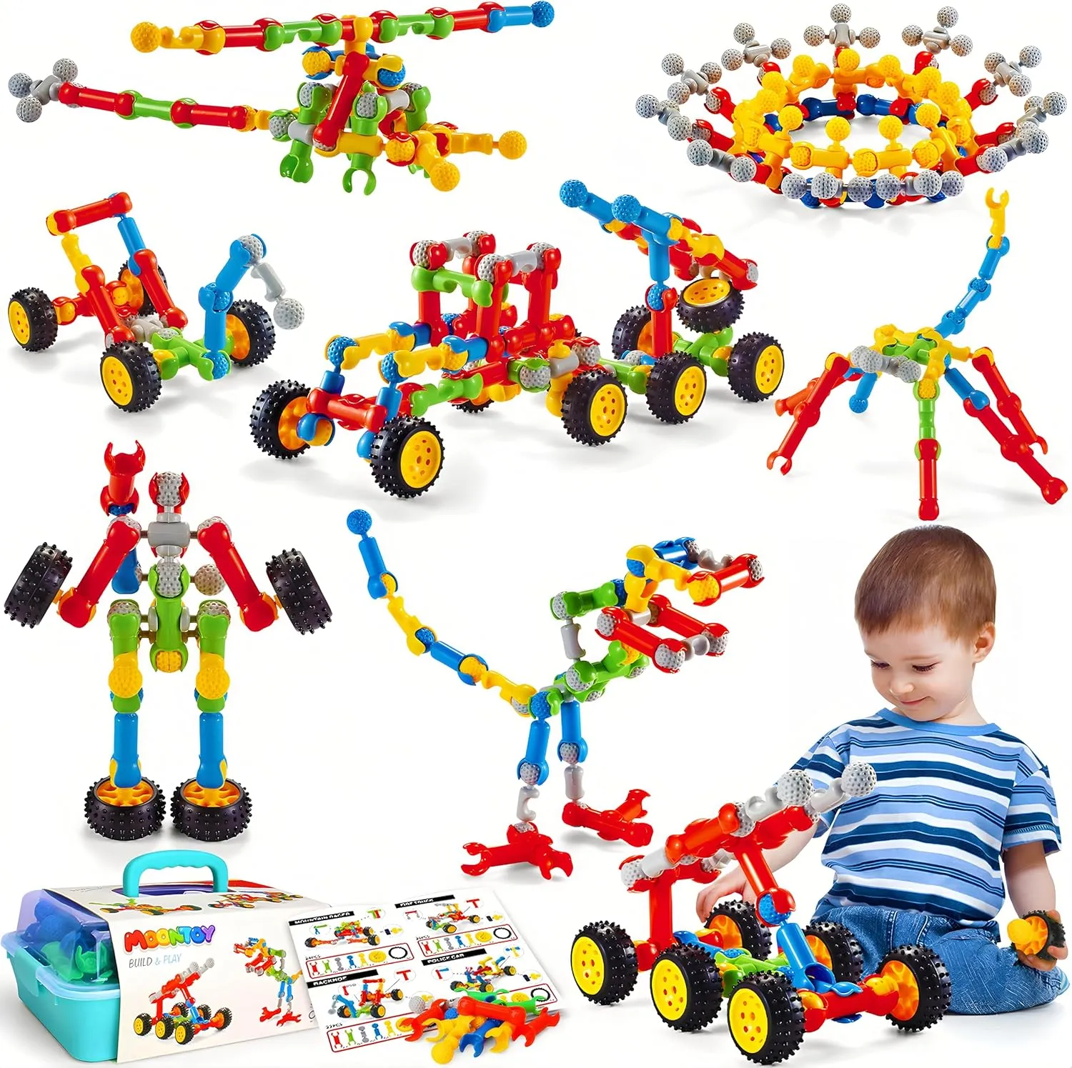 MOONTOY STEM Toys for 3 4 5 6 7 8  Year Old Boy Girl Birthday Gift, 110 Pcs Stem Kits Blocks Building Toys for Kids Ages 4-8 3-5 5-7 4-6 6-8 Erector Set Educational Construction Creative Games