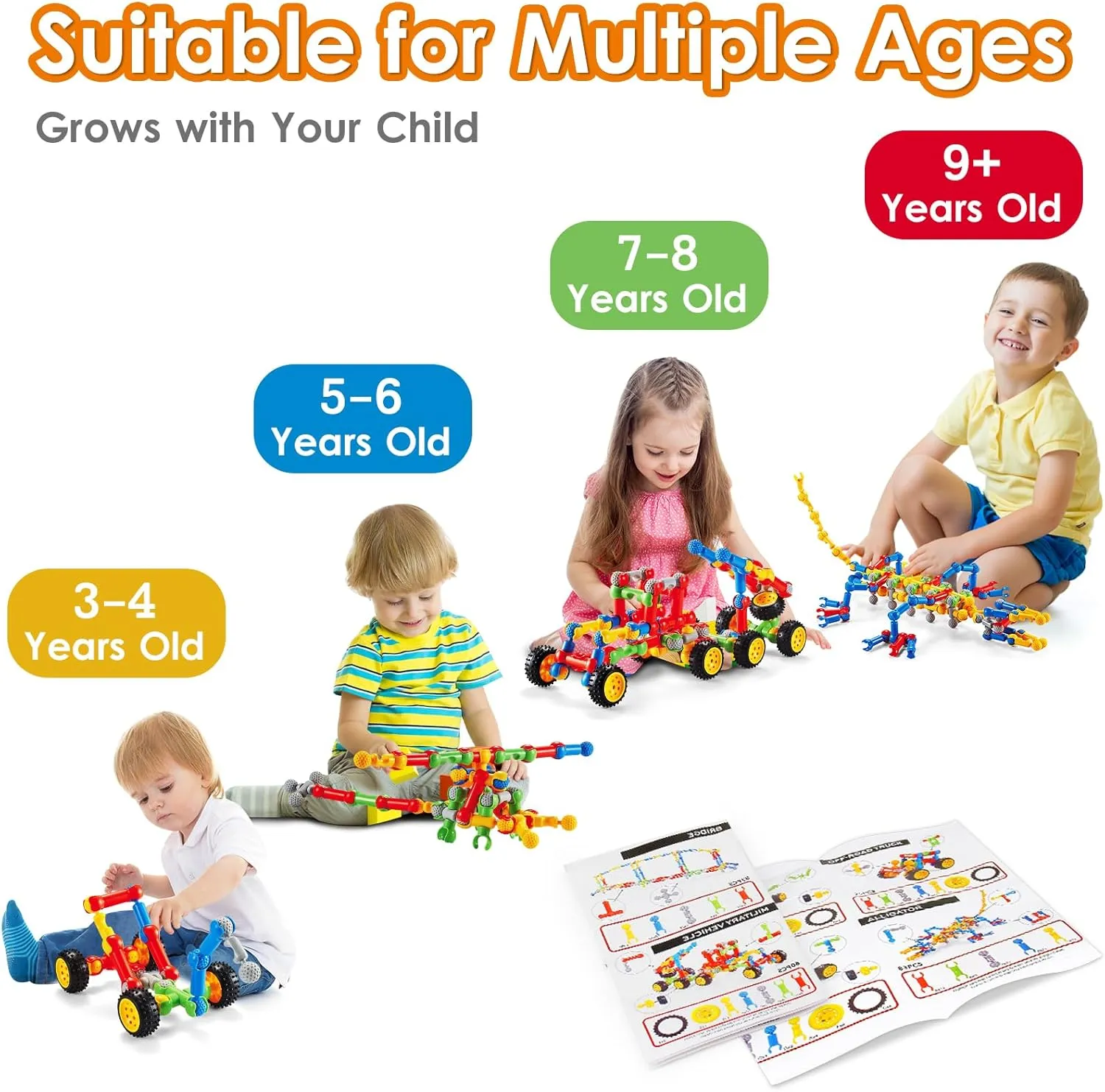 MOONTOY STEM Toys for 3 4 5 6 7 8  Year Old Boy Girl Birthday Gift, 110 Pcs Stem Kits Blocks Building Toys for Kids Ages 4-8 3-5 5-7 4-6 6-8 Erector Set Educational Construction Creative Games