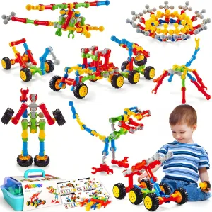 MOONTOY STEM Toys for 3 4 5 6 7 8  Year Old Boy Girl Birthday Gift, 110 Pcs Stem Kits Blocks Building Toys for Kids Ages 4-8 3-5 5-7 4-6 6-8 Erector Set Educational Construction Creative Games