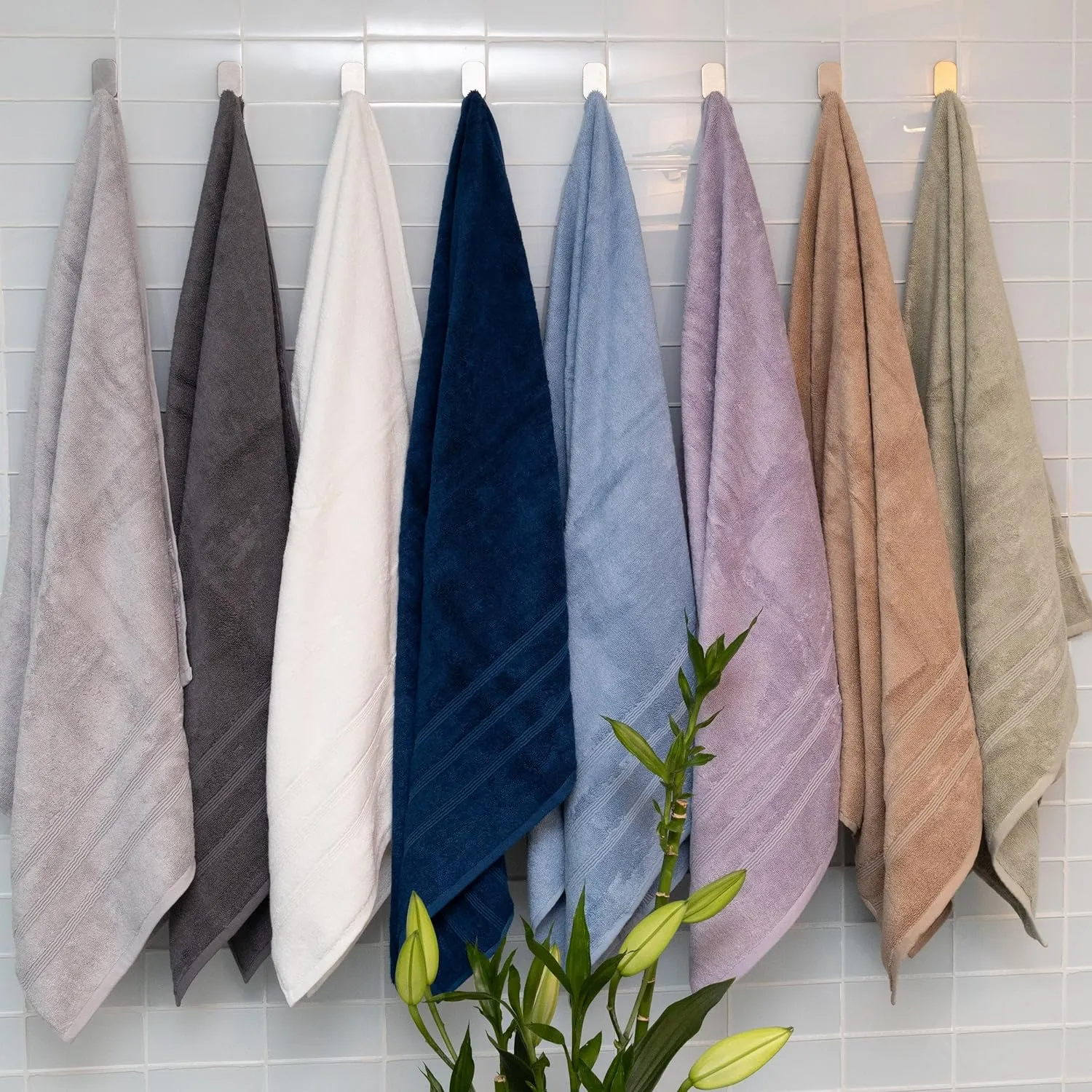 Mosobam Luxury Turkish Set of 4 Bath Towels 30X58 Lavender Aura Oversize 700 GSM Bamboo Viscose & Aegean Turkish Combed Cotton